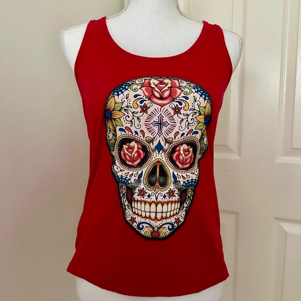 Red Sugar Skull Graphic Tank Top